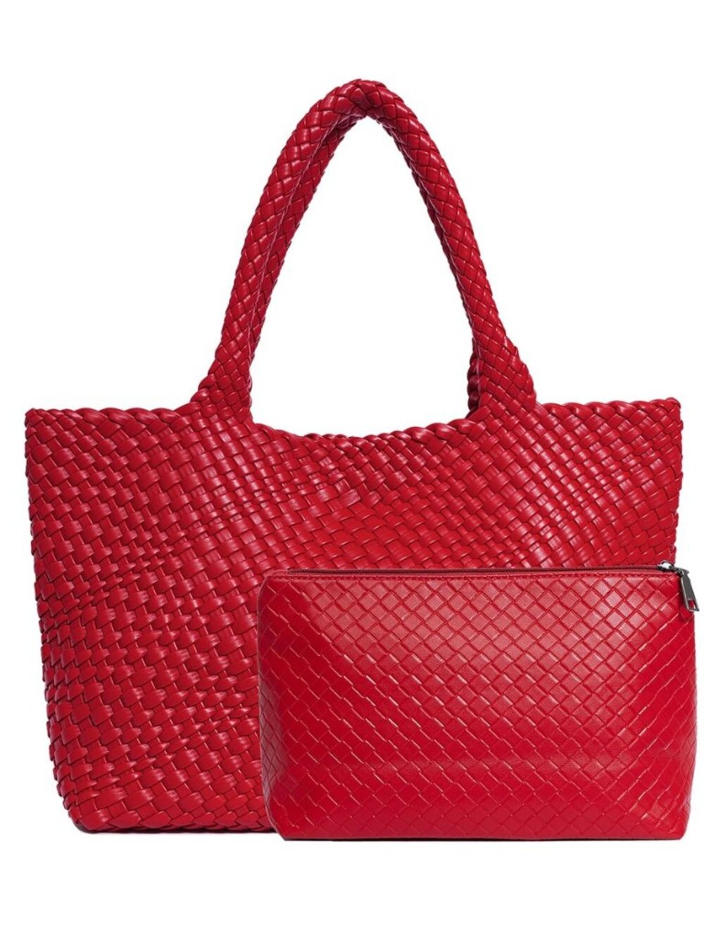 Large Woven Tote Bag for Women, Vegan Leather Shoulder Handbag with Purse